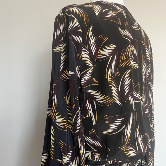 A.L.C. Rory Pleated palm leaves Retro Miami Cocktail V-neck Silk Mini Dress - Picture 12 of 16